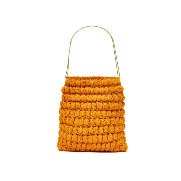 Πλεκτή τσάντα ώμου με χρυσό χερούλι – ΚΙΤΡΙΝΟ