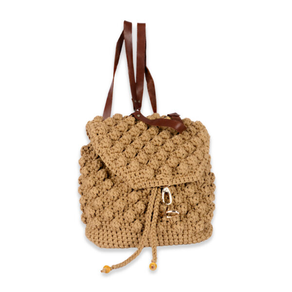 Χειροποίητο πλεκτό σακίδιο με δερμάτινα λουριά