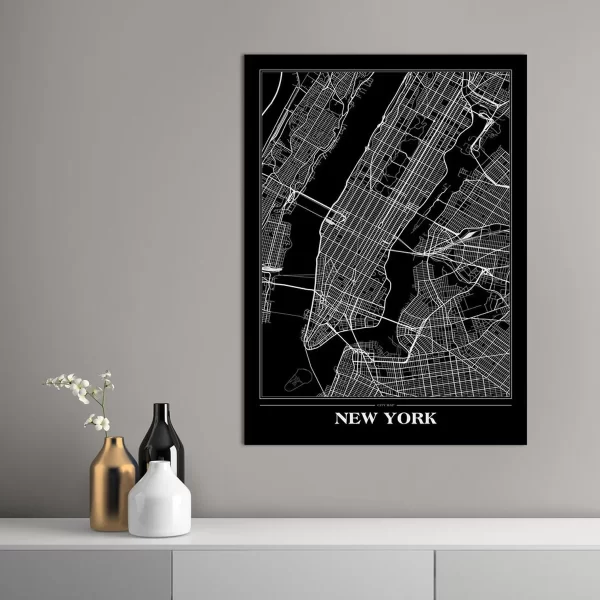 Εκτύπωση σε κορνίζα Map New York, 30cm x 40cm